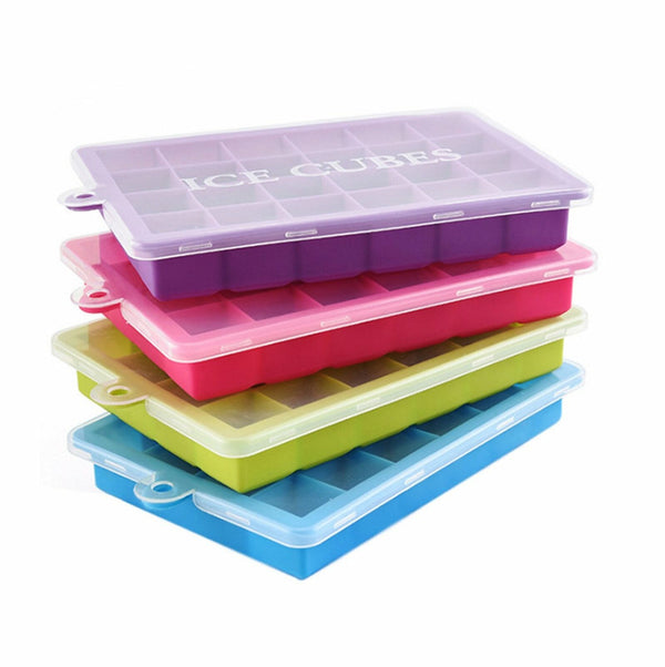 24 Grids Silicone Ice Cube Tray With Lid Mold Maker Tool Square Mould Container