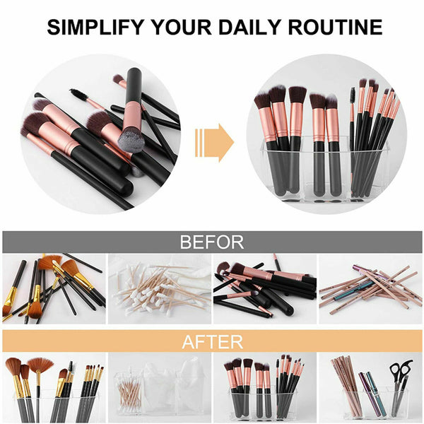 3 Slot Makeup Brush Holder Organizer Clear Cosmetic Brushes Acrylic Storage Case