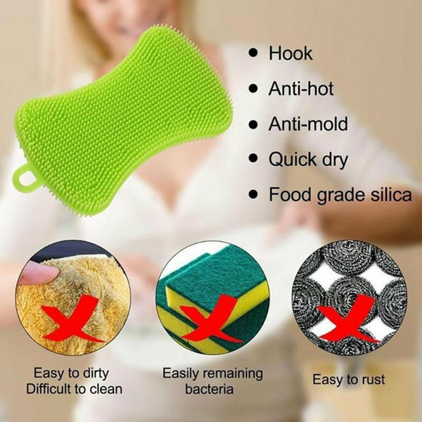 Home Kitchen Silicone Scrubber Sponge Brush Dish Pot Pan Washing Cleaning