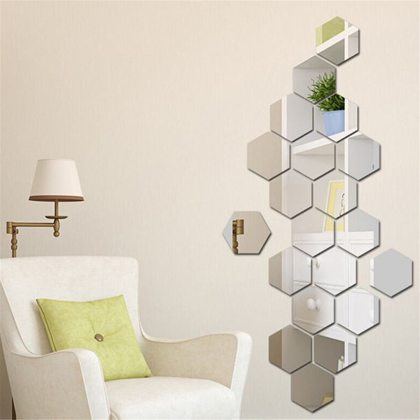 12Pcs Mirror Hexagon Removable Acrylic Wall Stickers Art DIY Home Decor Sple AUS