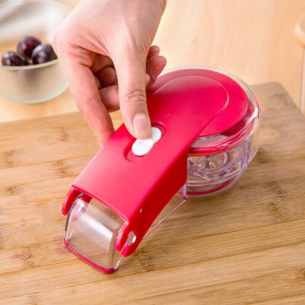 Cherry Pitter Olive Seed Squeeze Tool Handheld Stoner Remover Corer Kitchen Red