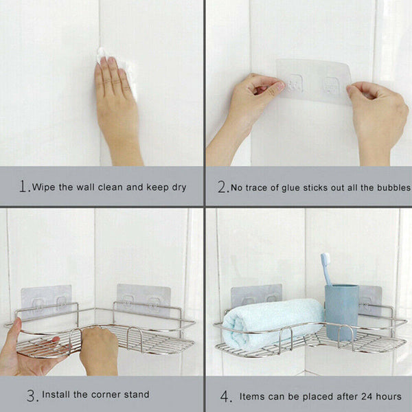 Bathroom Stainless Steel Shower Caddy Corner Storage Shelf Holder Rack Organiser