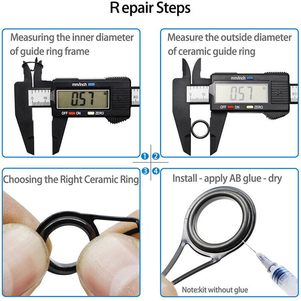 160Pcs 3.7mm-30mm Ceramic Fishing Rod Guide Rings Wear Resistant Rod Repair Kit - Lets Party