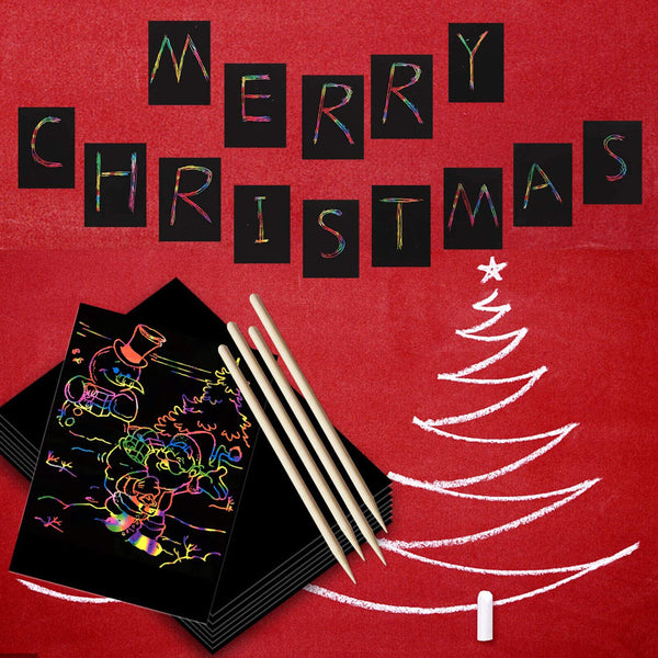 10Sheets Scratch Paper Creative Art Rainbow Paper Sketch Book Bamboo Pens Rulers