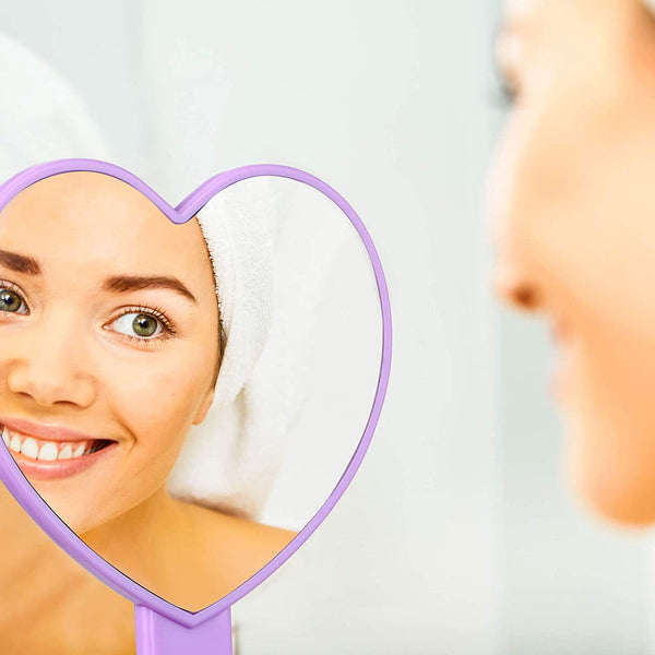 Portable Dressing Heart Shaped Cosmetic Makeup Hair Hand Held Mirror Beauty AU