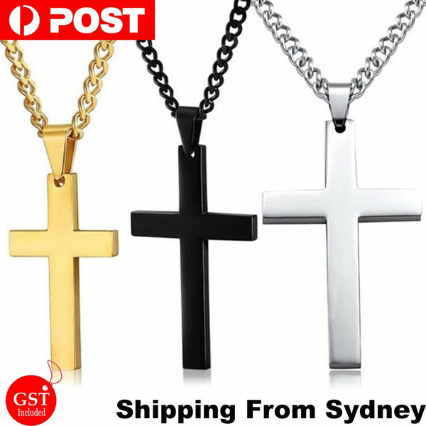 3PCS Stainless Steel Cross Pendant Men Women Chain Necklace Religious Jewelry AU - Lets Party