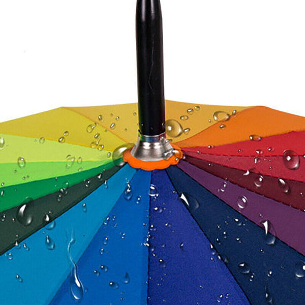 16 Ribs Large Rainbow Umbrella Fashion Straight Long Handle Anti UV Sun Rain AU