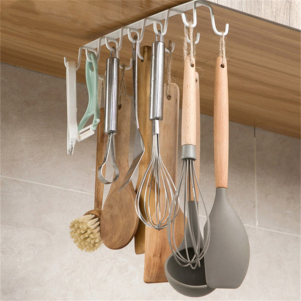 12 Hook Mug Cup Rack Holder Under Shelf Kitchen Cabinet Metal Hanger Wardrobe AU