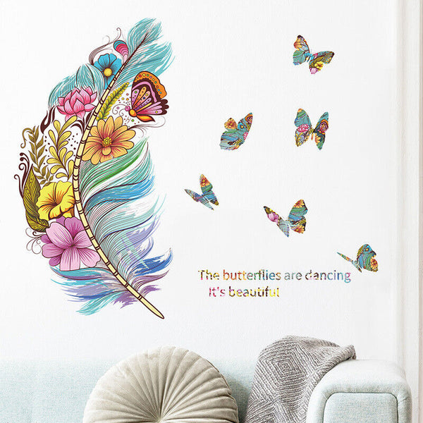 Large Feather Wall Art Stickers Birds Vinyl Decal Living Room Bedroom Home Decor