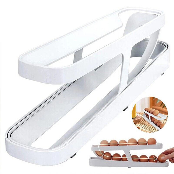 Rolldown Refrigerator Egg Dispenser Auto Rolling Egg Holder 2 Tier Storage Rack
