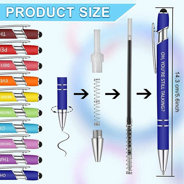 10Pcs Funny Ballpoint Pens Office Inspirational Quotes Touch Screen Stylus Pens