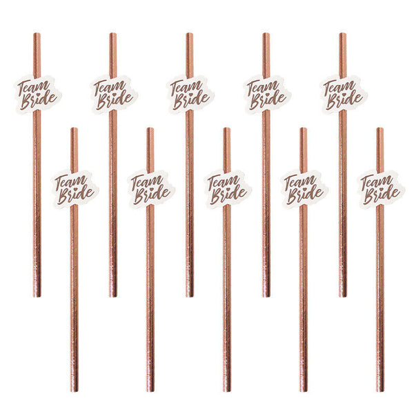 10-100x Rose Gold Team Bride Paper Straws Straw Party Wedding Hens Party Bridal
