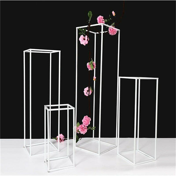 4PCSFlower Racks White Iron Plinth Wedding Decorations Geometric Box Party Stand
