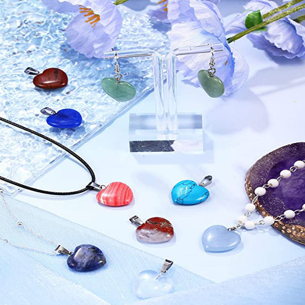 6-120Heart Gemstone Natural Quartz Crystal Healing Chakra Stone Pendant Necklace