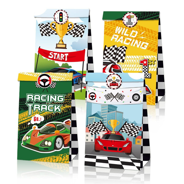 12PCS Racing Car Paper Lolly Gift Bag & 18pcs Stickers Party Supplies