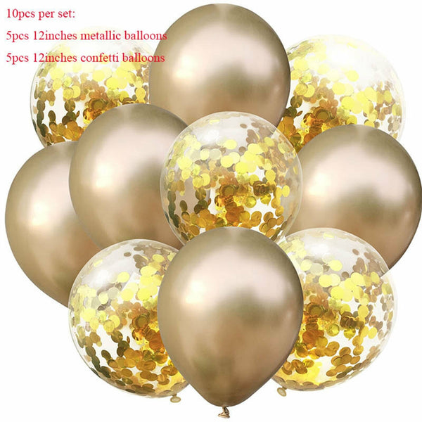 10X Confetti Metallic Chrome Retro Balloons Set Wending Birthday Decor Balloon