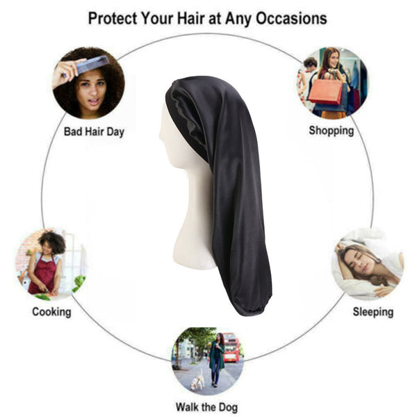 Sleep Cap Satin Silk Bonnet Wrap Hat Headwear Hair Sock Long Head Cover Turban