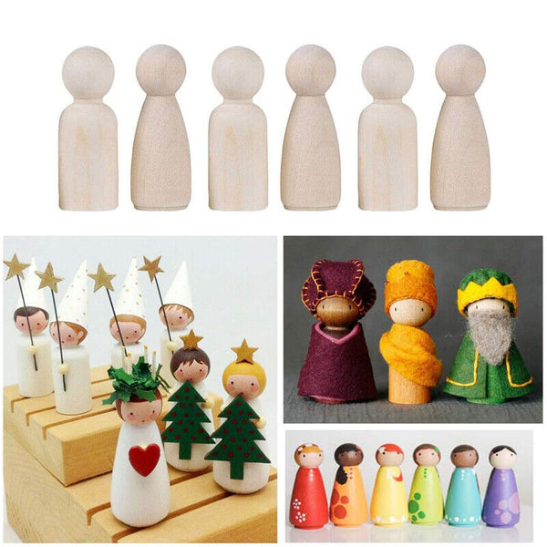20X Unfinished Wooden Peg Dolls Wooden Tiny Doll Bodies People Decor Wood Crafts
