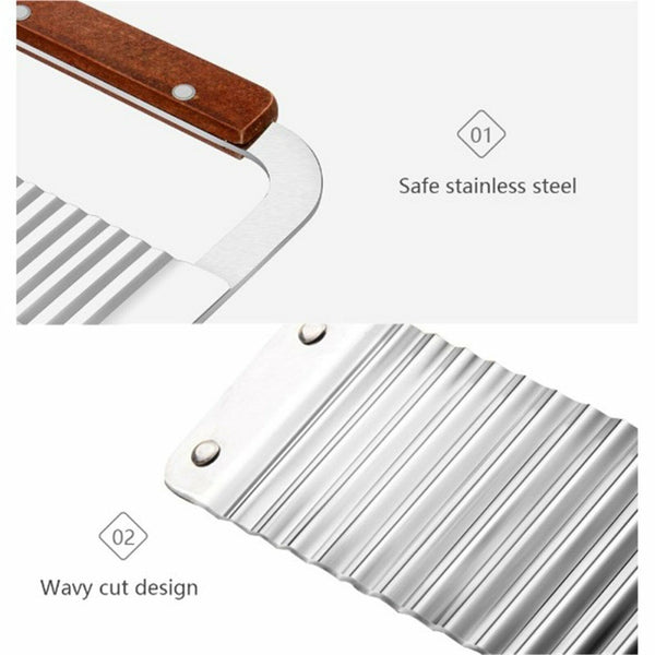 Potato Chip French Fry Slicer Tool Crinkle Wavy Cutter Stainless Steel Vegetable