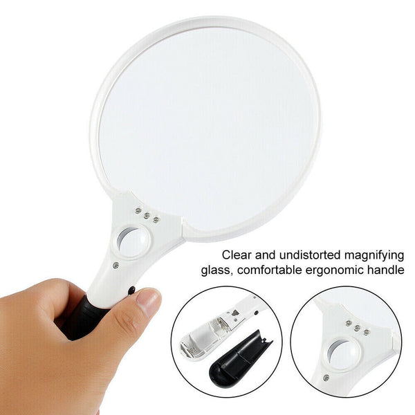 Extra Large Handheld Reading Magnifier 25X Magnifying Glass With 3 LED Lights 2X