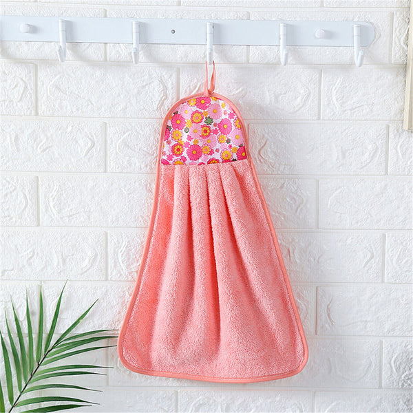 5X Coral Fleece Hand Towel Flower Kitchen Bath Hanging Water Absorbent Soft Wipe
