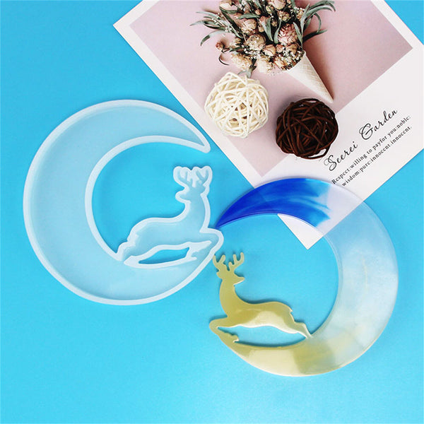 2PCS Christmas Deer Moon Cat Silicone Resin Casting Mold Jewelry Epoxy Moulds AU