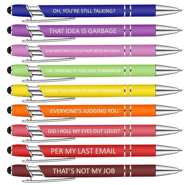 10Pcs Funny Ballpoint Pens Office Inspirational Quotes Touch Screen Stylus Pens