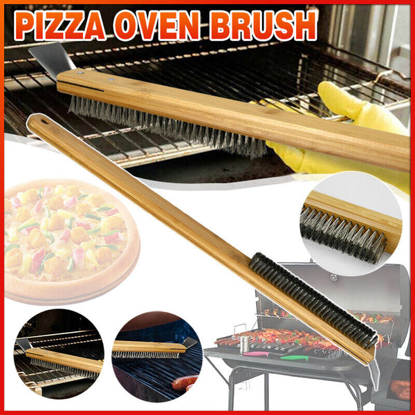 Pizza Oven Brush Steel Wire Pizza Stone Cleaning Brush With Scraper Oven Clean
