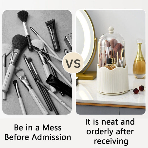 360° Rotating Makeup Brush Holder With Lid Dustproof Organizer Storage Case Box