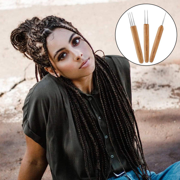 3x Bamboo Crochet Dreadlock Hook Needle Dread Tool Braiding Hair Maintenance Cra