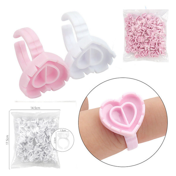 100PCS Heart Eyelash Extension Glue Ring Holder Eyelash Disposable Glue Cup New