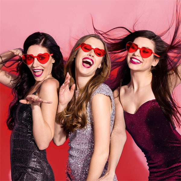 2PCS Love Heart Shape Sunglasses Clear Lens Rimless Festival Glasses Dress Party