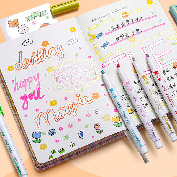 12 Color Drawing Double Line Outline Pen Highlighter Marker Pens Doodle Dazzle