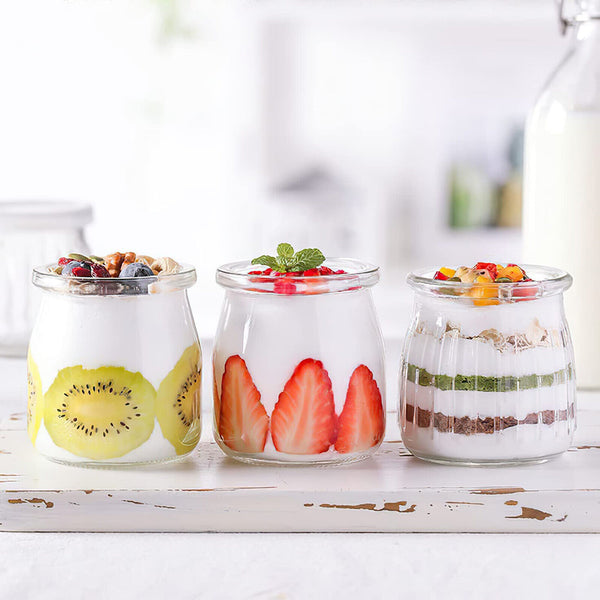 200ML Glass Pudding Jars Glass Jars for Yogurt Milk Parfait with Lid Cap