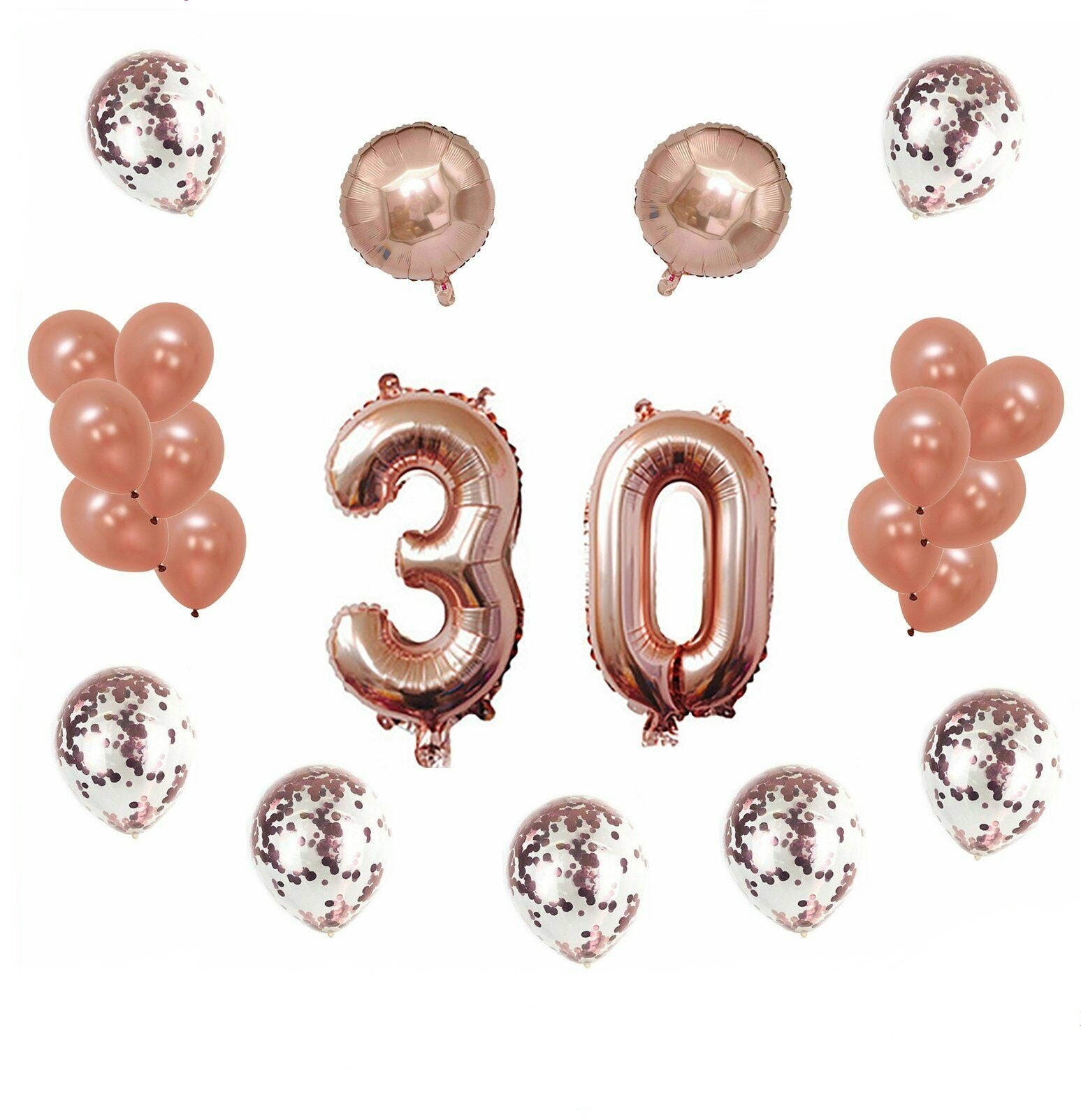 24pcs/set 30th Happy Birthday Balloon Rose Gold Chrome Confetti Number Balloons - Lets Party