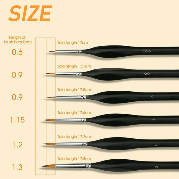 6x Pro Extra Fine Detail Watercolour Painting Acrylic Miniature Paint Brushes AU - Lets Party