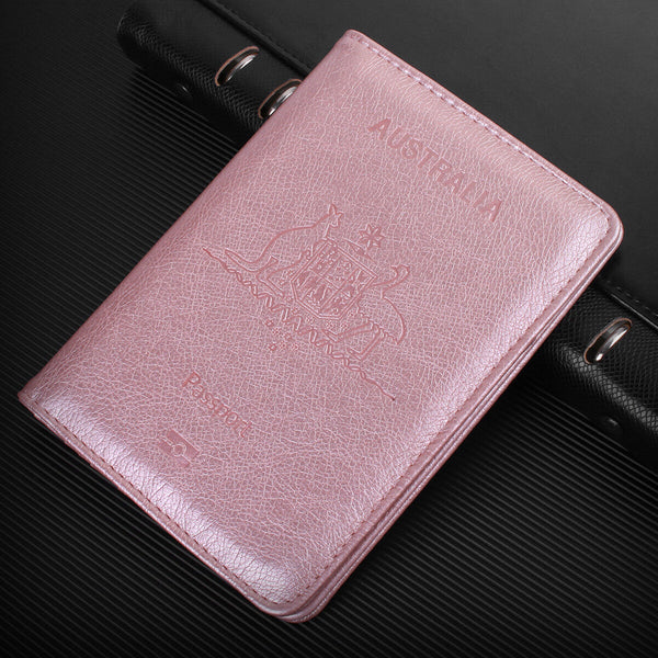 Rose Pink Leather RFID Blocking Passport Travel Wallet Holder ID Cards Cover Case - Lets Party