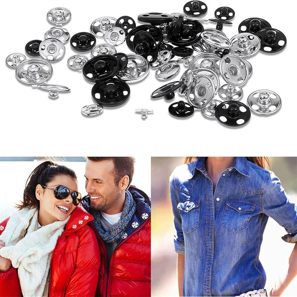 120 Sets Sew-On Snap Buttons Metal Snaps Fasteners Press Studs Buttons 8MM/10MM