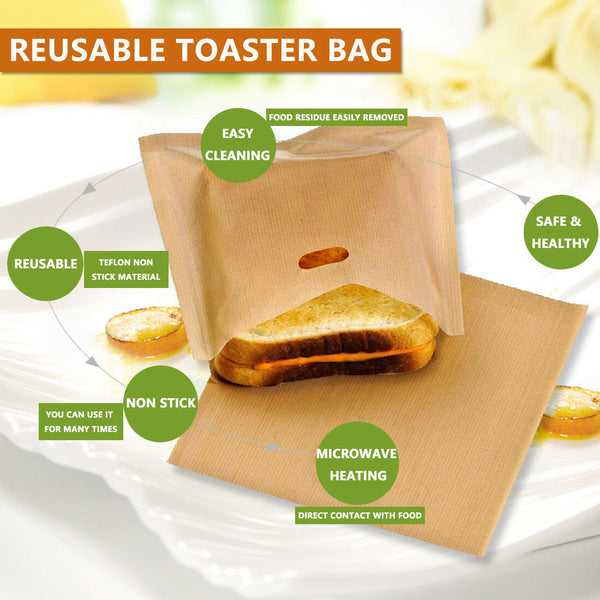 10-30x Non-Stick Reusable Toaster Bags Sandwich Pouch Bag Kitchen Bread Pockets