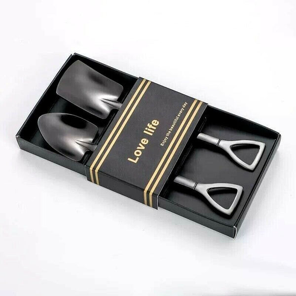 2PCS Stainless Steel Shovel Spoons Set With Box Cake Fruit Dessert XMAS Gifts