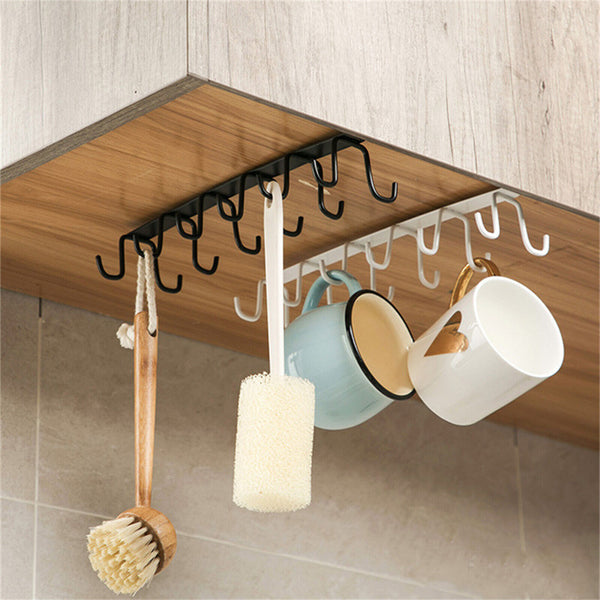 12 Hook Mug Cup Rack Holder Under Shelf Kitchen Cabinet Metal Hanger Wardrobe AU