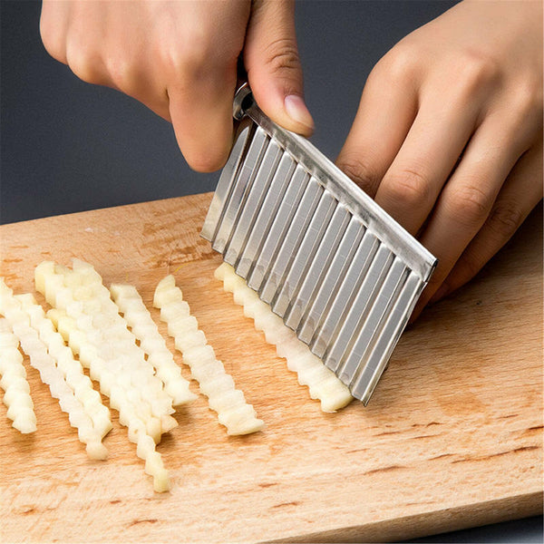 Potato Crinkle Cutter Dough Wavy Slicer Steel Kitchen Vegetable Chip Blade Knife