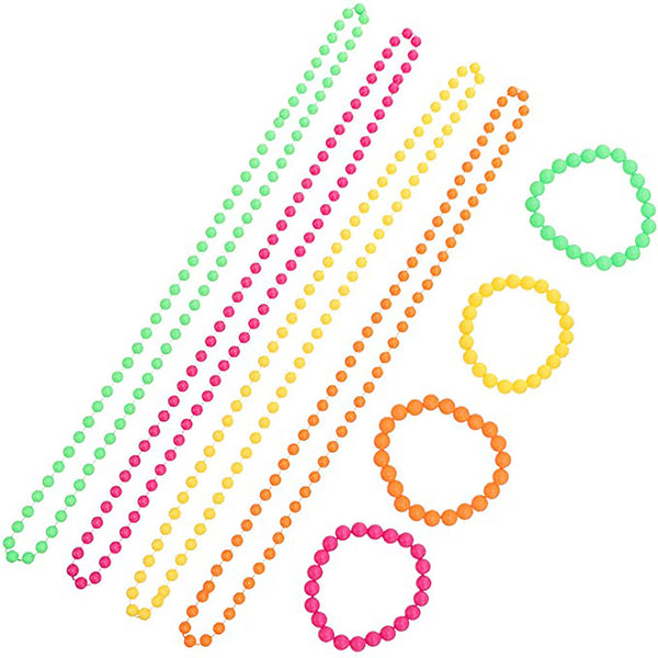 70s/80s Theme Neon Plastic Beads Long Necklace Bracelets Costume Hot Disco Fancy