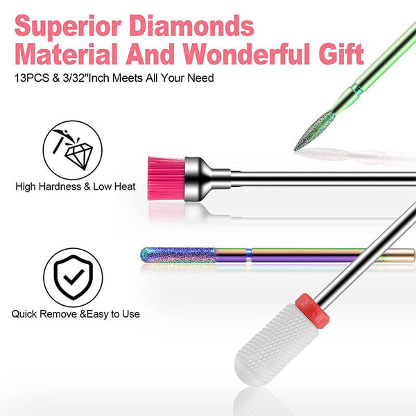 16x Ceramic Nail Drill Bits File Acrylic Manicure Pedicure Tools