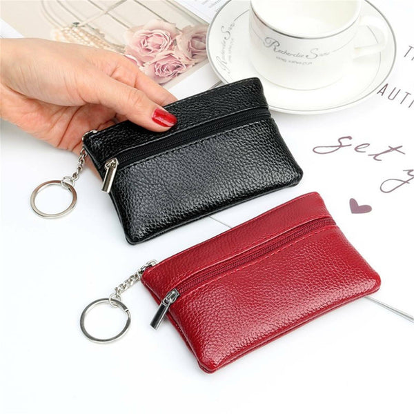 Coin Small Change Bag Card Wallet Pouch Zip Up Women Key Ring Leather Mini Purse