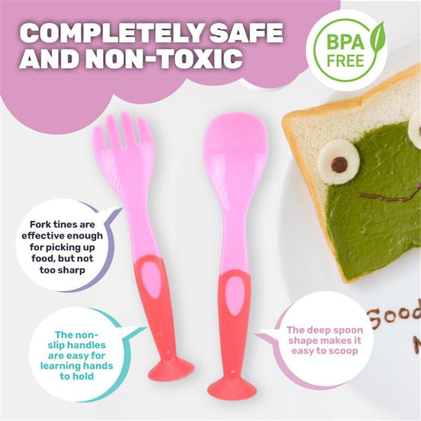 Set Baby Spoon&Fork Toddler Utensils Self Feeding Training Cutlery Case BPA FREE