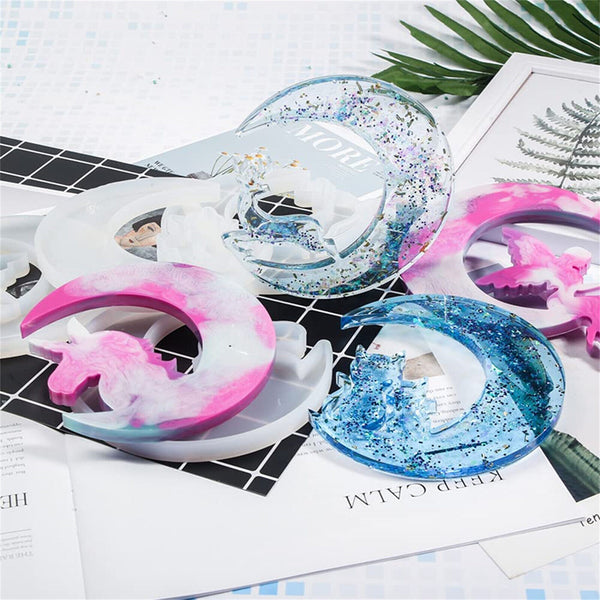 2PCS Christmas Deer Moon Cat Silicone Resin Casting Mold Jewelry Epoxy Moulds AU