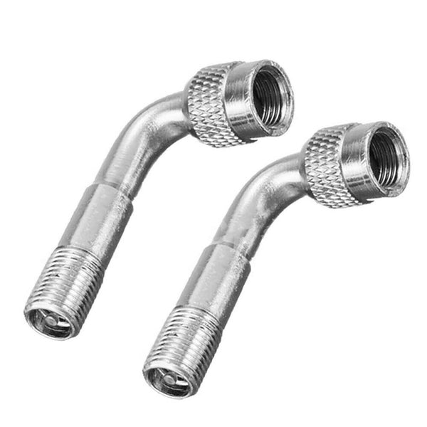 2X Car Motorbike Tyre Valve Extension Adaptor 90 Degree Angle Silver Nozzles