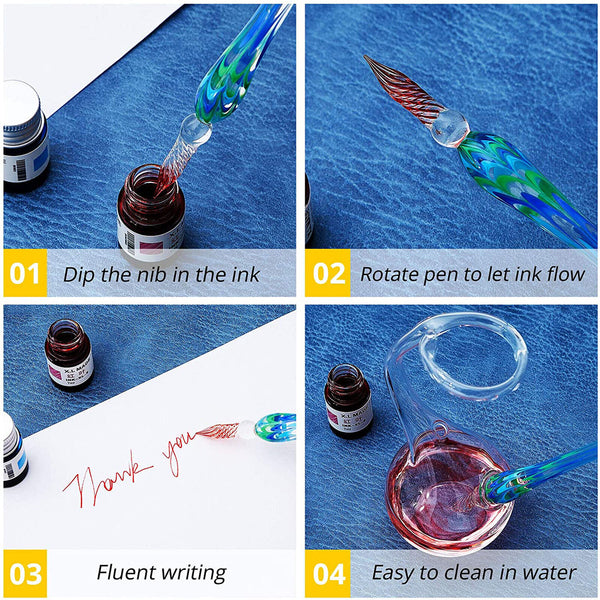 1/2X Glass Dipping Dip Fountain Pen Crystal Signature Ink Filling Calligraphy AU