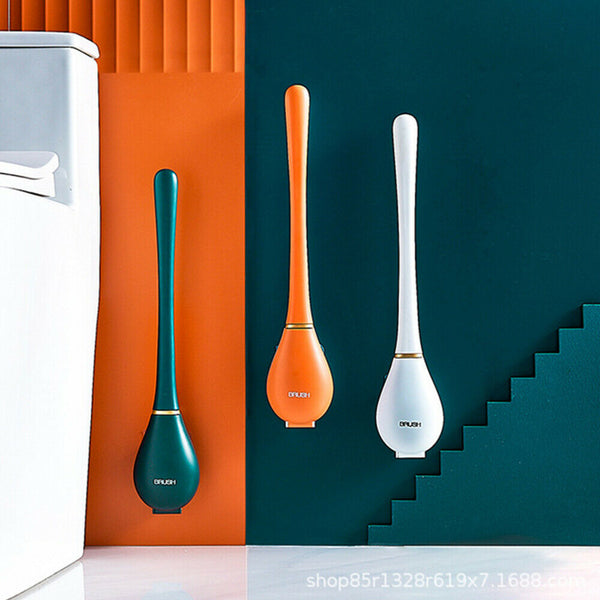 Silicone Water Drop Toilet Brush And Holder Set Wall-Mounted Cleaning Brush Tool - Lets Party